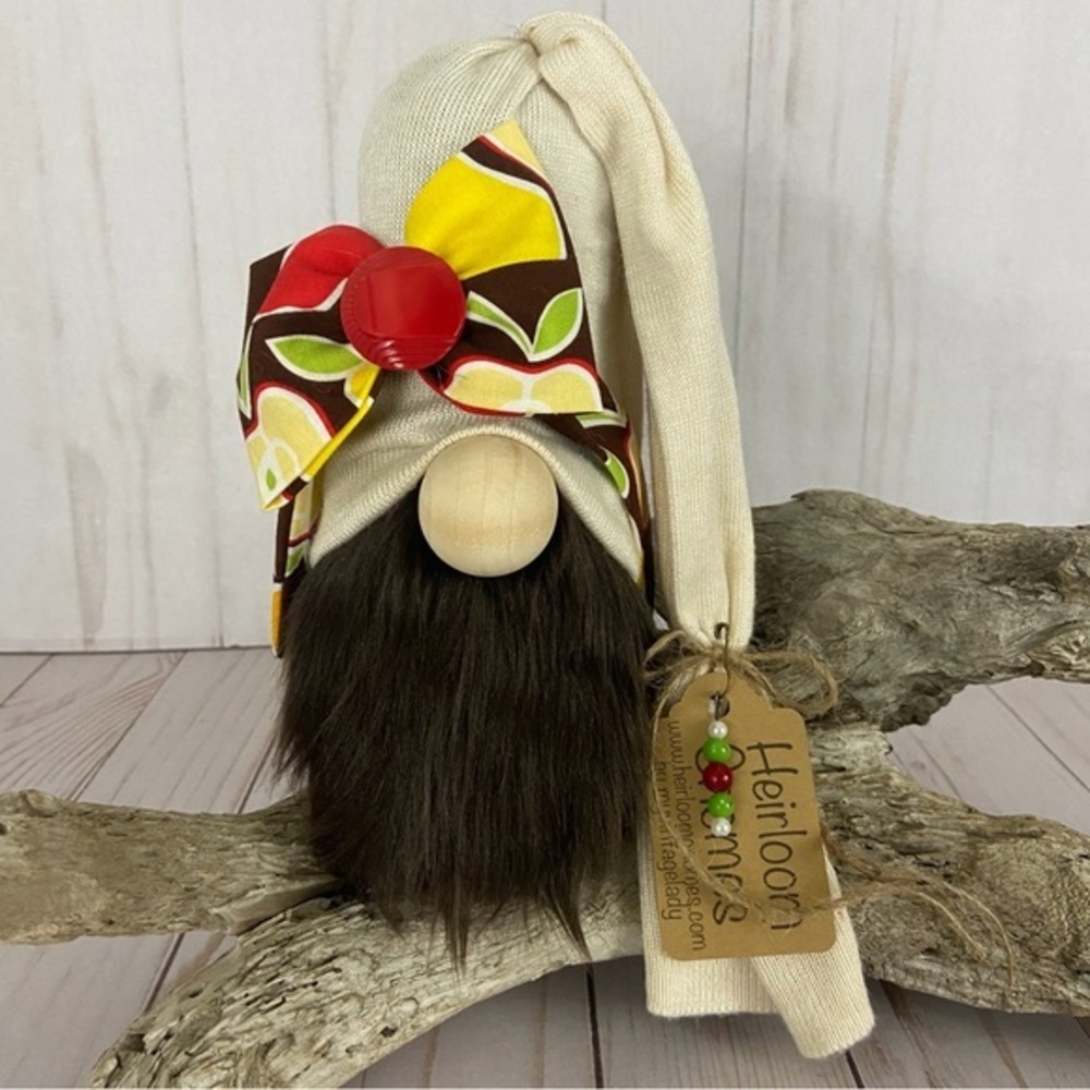 Apple Pear Fruit Colorful Fall Gnome Handmade Faux Fur Brown Red Yellow Flannel